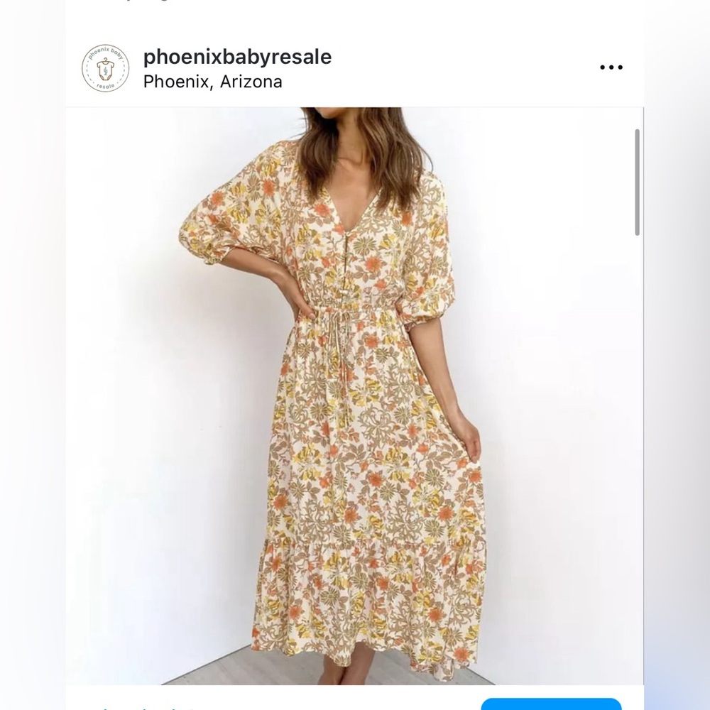 Petal & Pup Floral Midi Dress - Cream and Orange